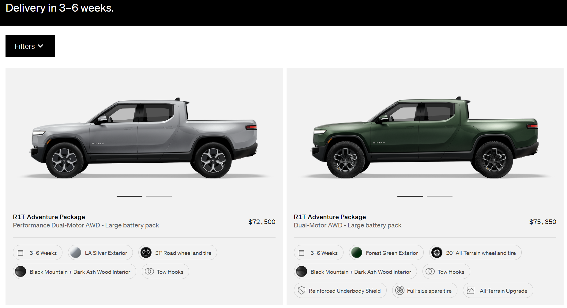r1t - Rivian Offers Dual-Motor R1T Electric Pickup To Inventory