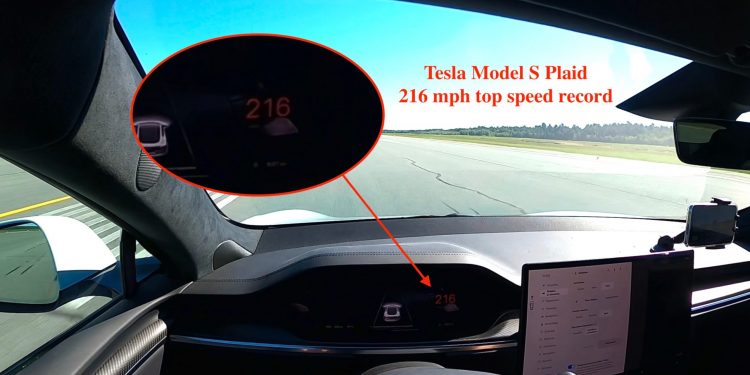 Tesla Model S Plaid 216 mph top speed record 750x375 - After remove software limitations, Tesla Model S Plaid breaks speed record, goes 216 mph