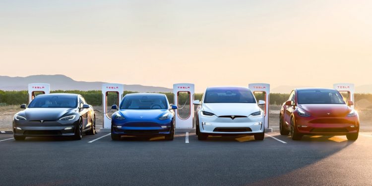 All Tesla vehicle in charging 750x375 - Loyalty Shifts in the EV Landscape: Tesla Still the Top Choice