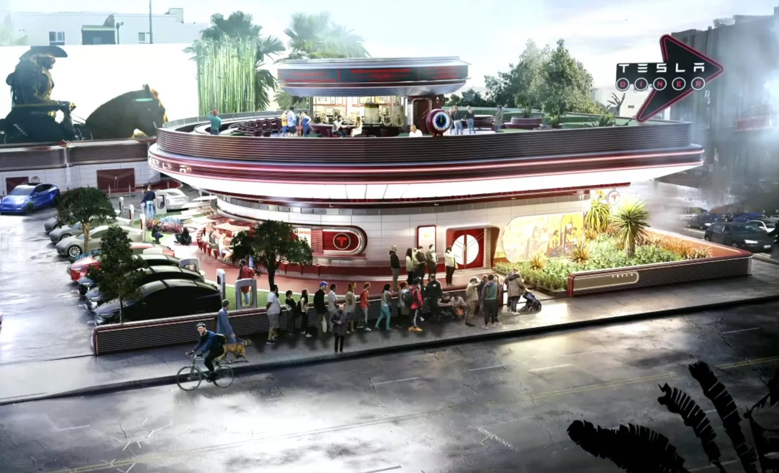 Tesla’s Innovative Charging Experience: Diner and Movie Theater Combo Approved by Los Angeles