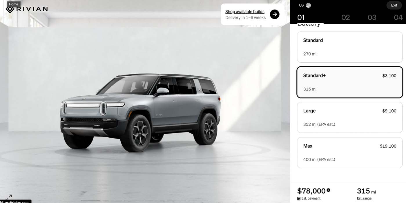 Rivian Standard pack - Rivian Introduces Standard Battery Pack and Enhanced Range Option for R1T and R1S Electric Vehicles