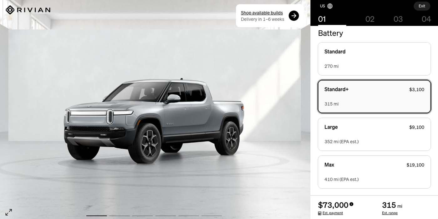 Rivian standard plus R1T - Rivian Introduces Standard Battery Pack and Enhanced Range Option for R1T and R1S Electric Vehicles