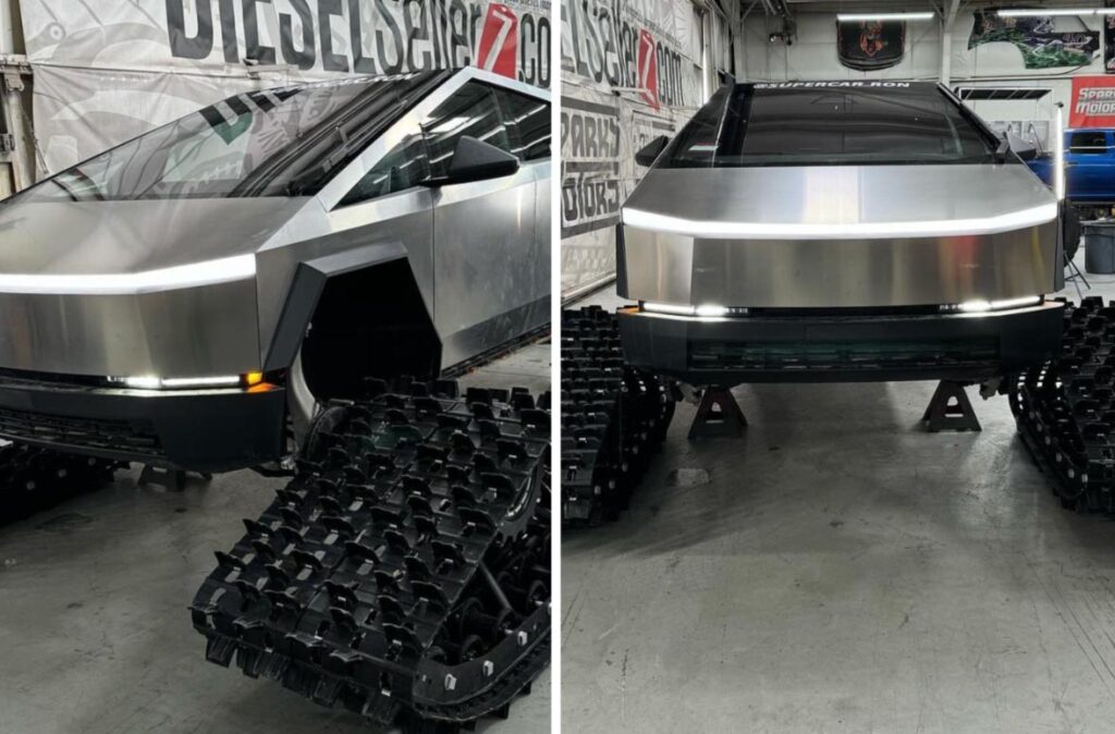 Content Creator Equips Tesla Cybertruck with Snowmobile Tracks in Unprecedented Modification