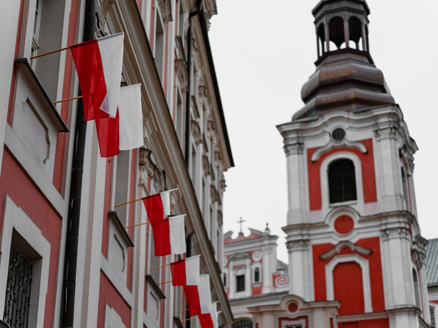 a building with flags on it