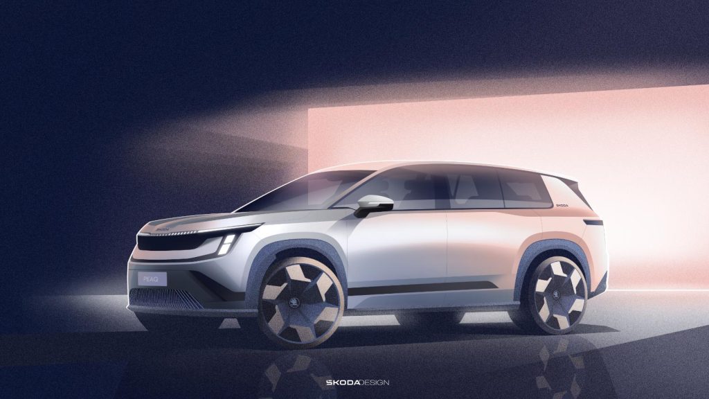 Skoda Unveils First Design Sketches of Peaq Seven-Seat Electric SUV